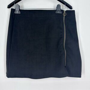 Black Faux Suede Zipper Skirt